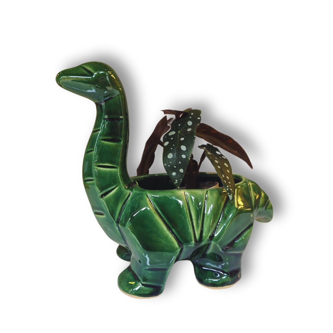 🦕 Maceta Dino de Cerámica – Verde Esmeralda