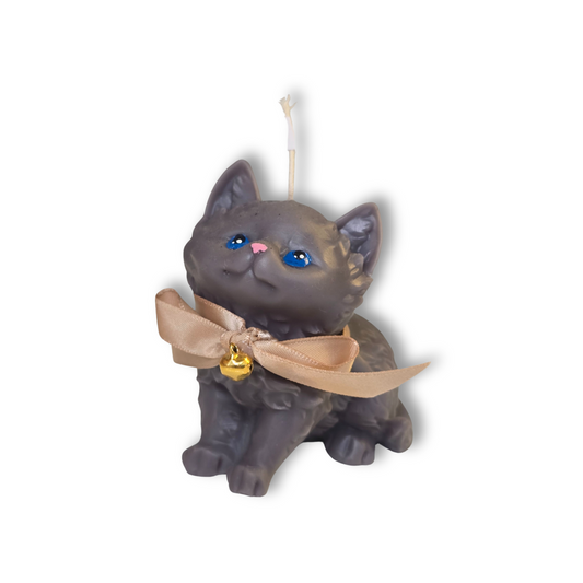 😻🎀 Vela Gatito Gris con Moño