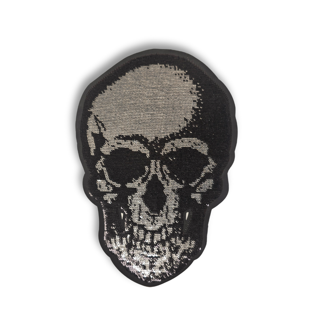 💀 Parche calavera metálica con lentejuelas