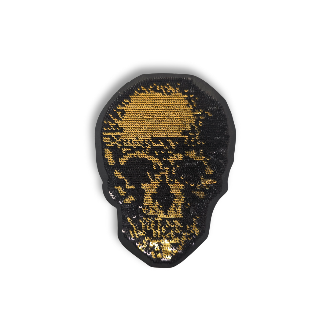 💀 Parche calavera con lentejuelas dorado