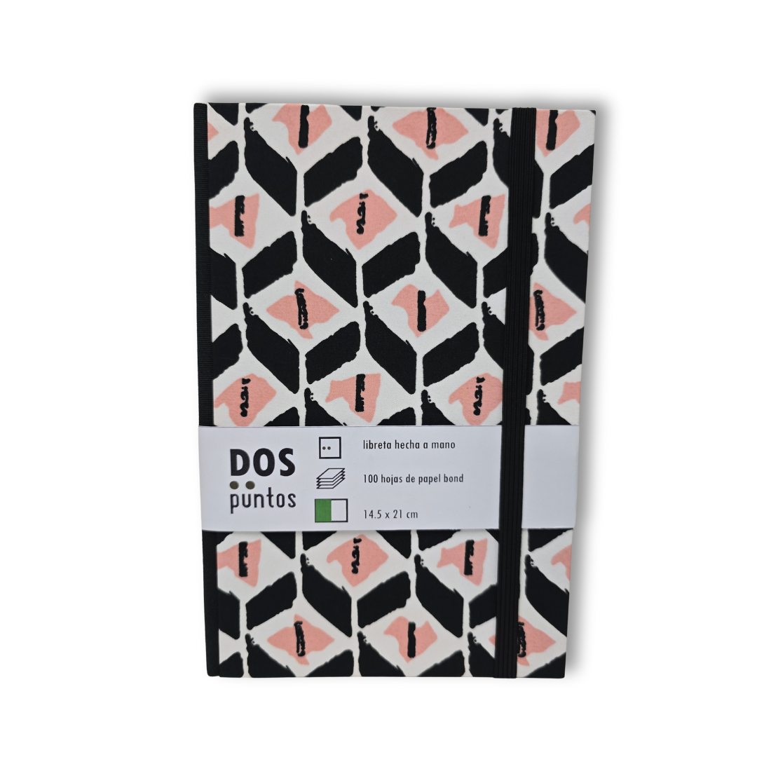Libreta Pasta Dura de Tela Rombos Rosa Con Negro