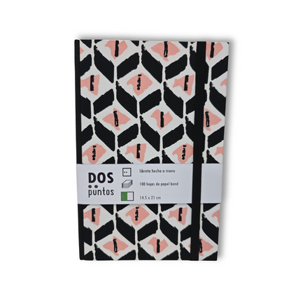 Libreta Pasta Dura de Tela Rombos Rosa Con Negro