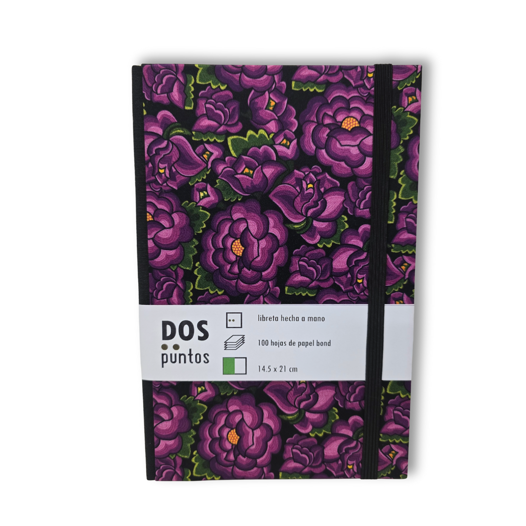 Libreta Pasta Dura Flores de Tela Moradas