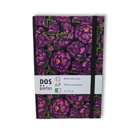 Libreta Pasta Dura Flores de Tela Moradas