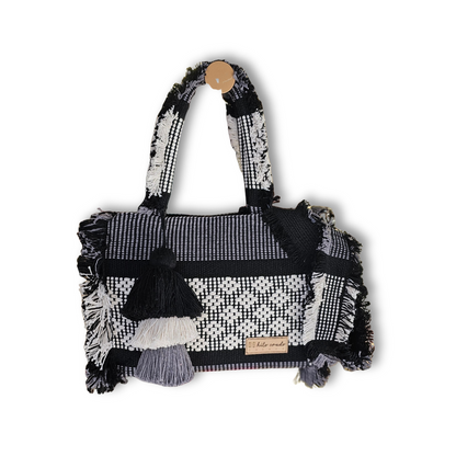 Bolsa de mano artesanal de Oaxaca - Negra con blanco