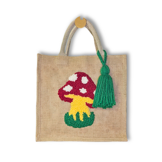 Bolsa De Yute Con Bordado Hongo Magico