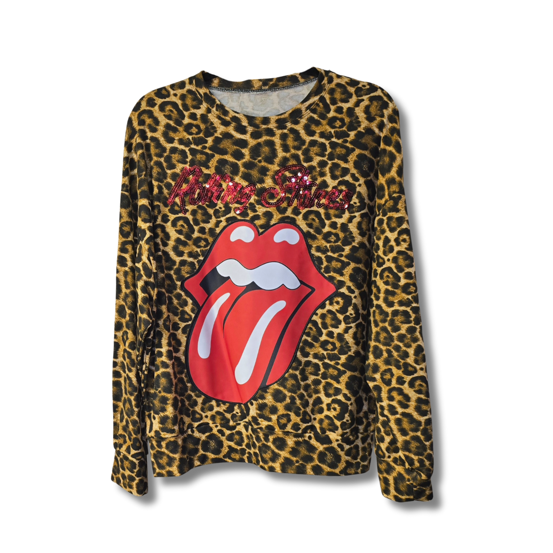 Sudadera Animal Print Rolling Stones En Lentejuela M/L