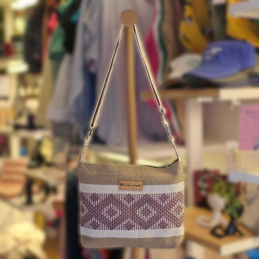 Cross Body Artesanal de Oaxaca Beige con Rosa