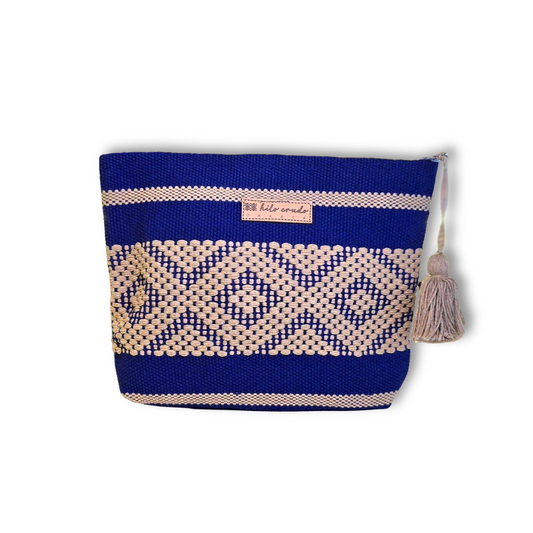 Cosmetiquera Multifuncional Artesanal de Oaxaca Azul con Beige