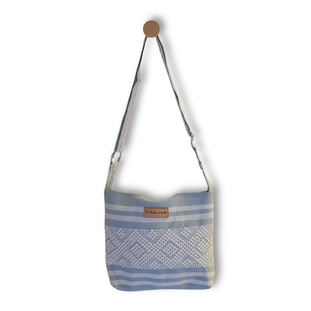 Cross Body Artesanal de Oaxaca Azul - Blanco