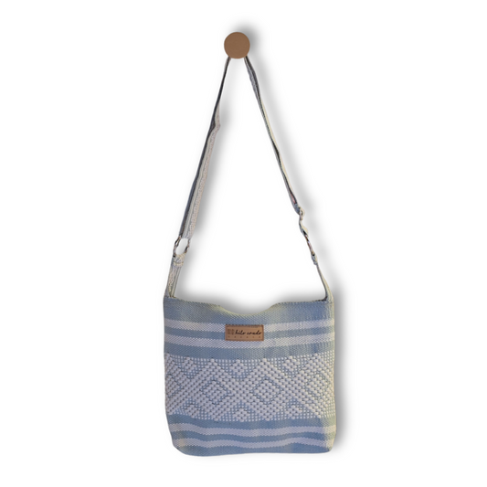Cross Body Artesanal de Oaxaca Azul - Blanco