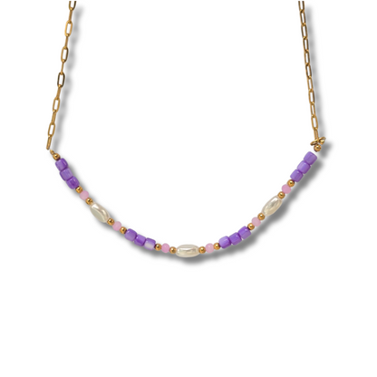 Collar lila con perlas irregulares 💜