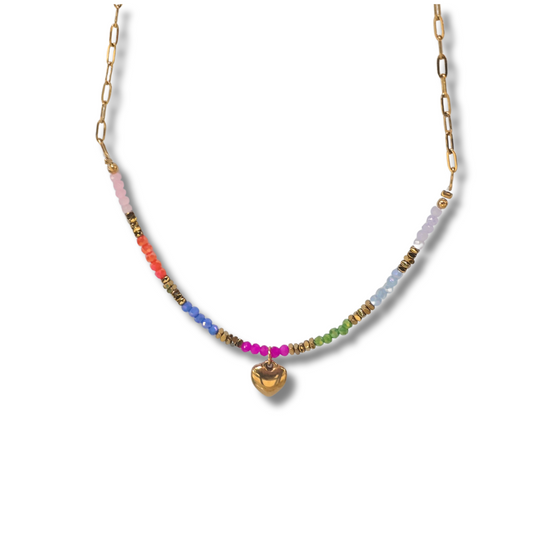Collar arcoíris con corazón dorado ✨