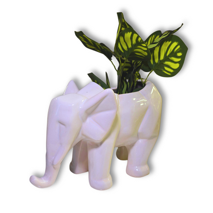 🐘 Maceta Elefante Origami – Blanco Brillante