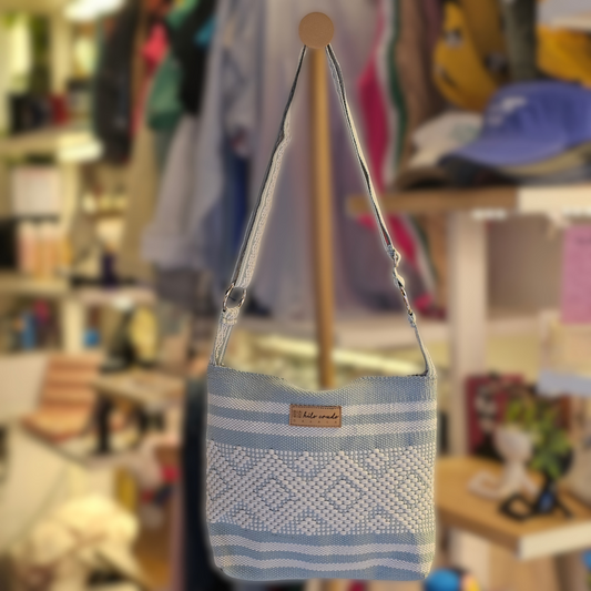 Cross Body Artesanal de Oaxaca Azul - Blanco