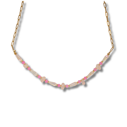 Collar cuarzo rosa con acentos rosas más fuertes 🌸