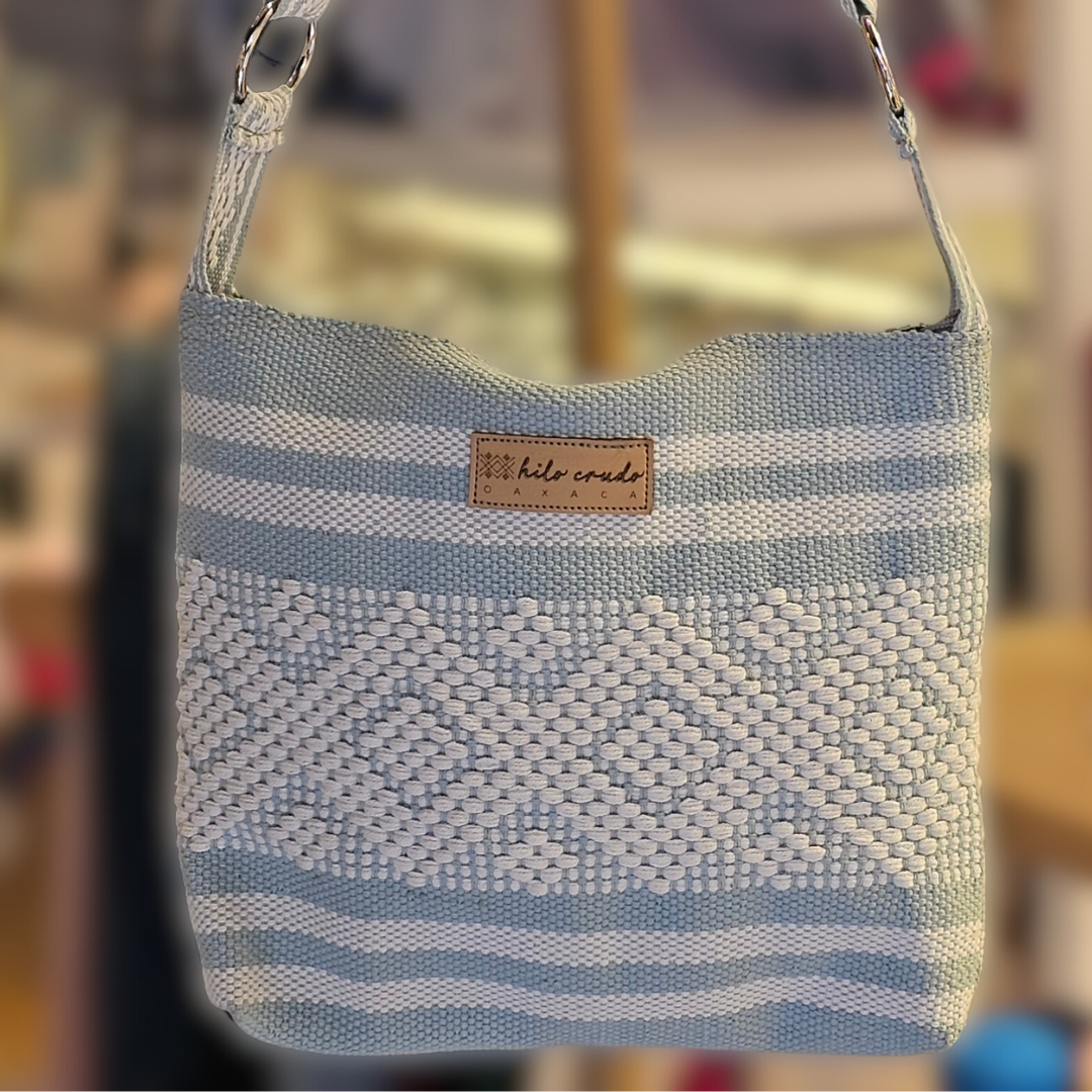 Cross Body Artesanal de Oaxaca Azul - Blanco