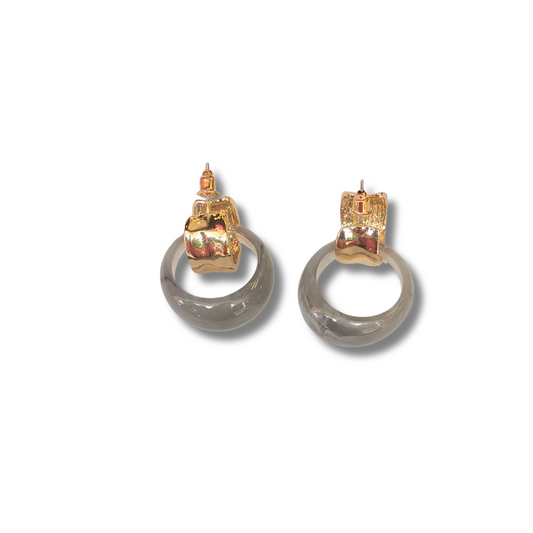 Aretes desmontables dúo – Gris mármol & dorado