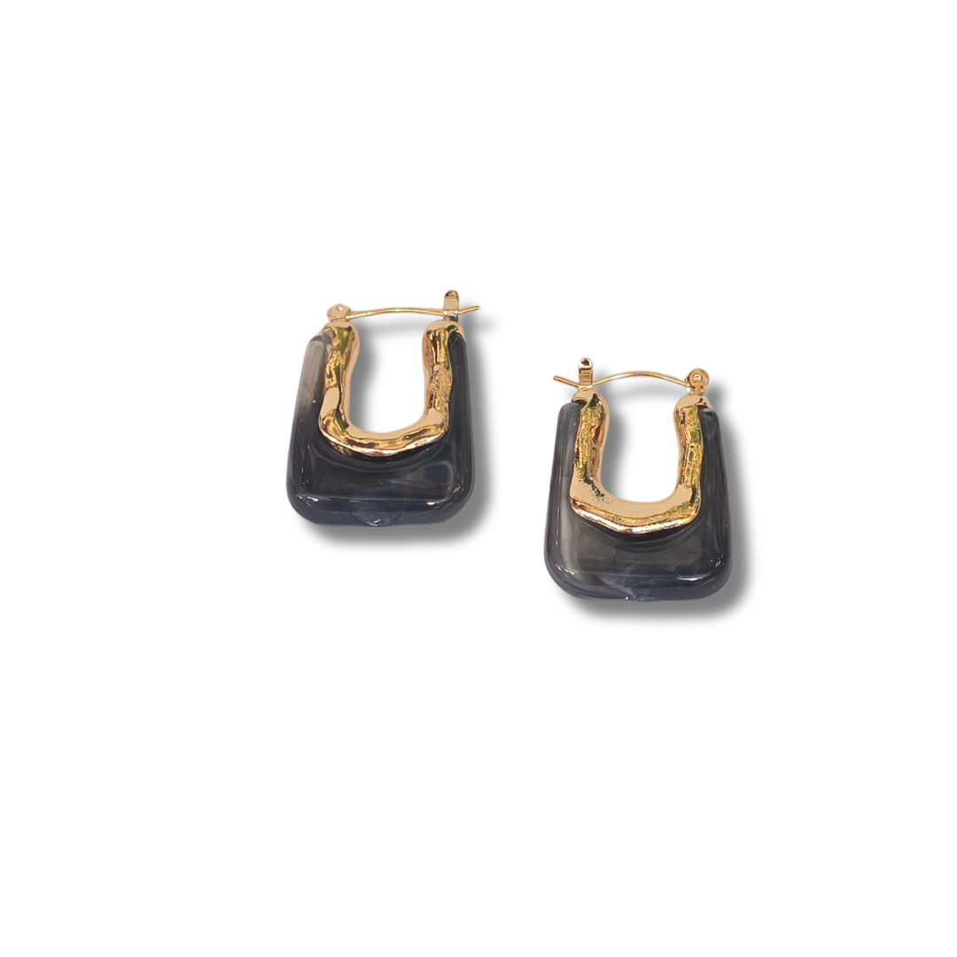 Aretes en U – Negro mármol & dorado orgánico
