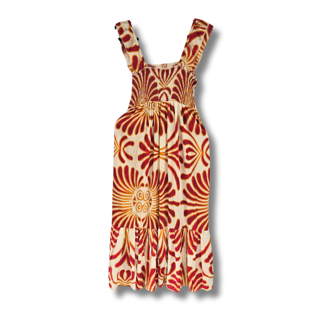 Vestido Rosa con Mostaza Tirantes Gruesos