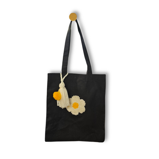 Bolsa De Tela Con Bordado de Margarita