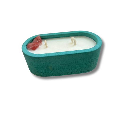 Vela Ovalada Menta con Cuarzo Rosa