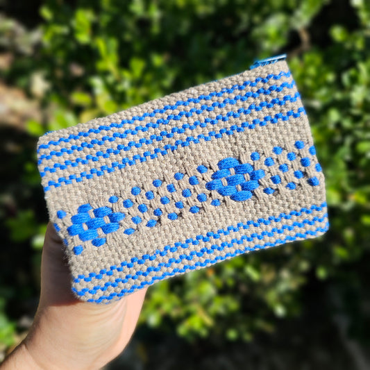 Monedero Artesanal De Oaxaca Beige - Azul