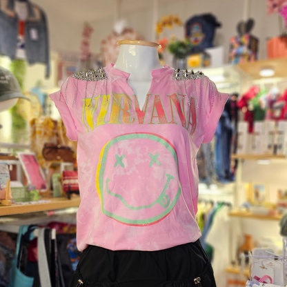 Playera Nirvana Rosa con Hombreras - Unitalla