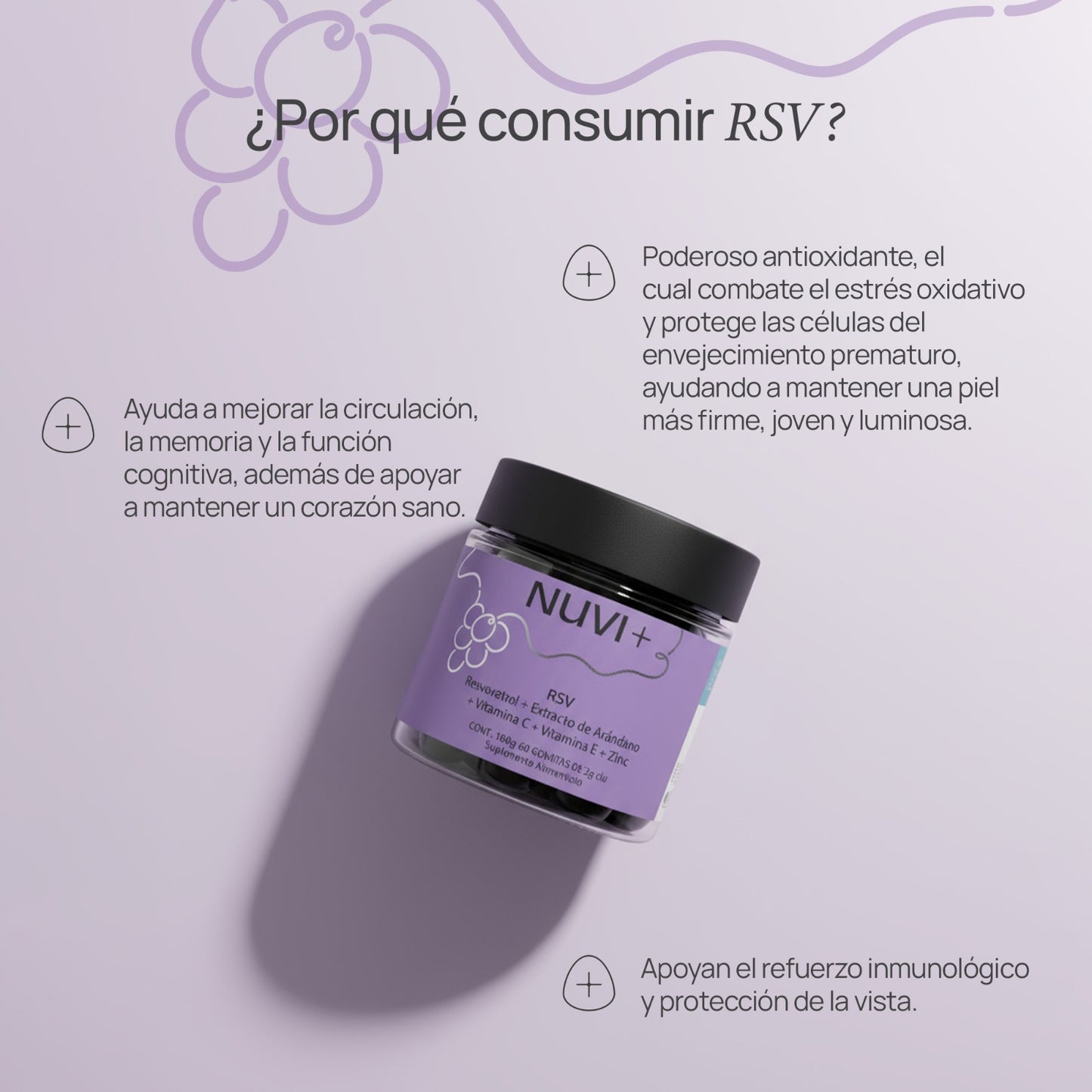RSV - Resveratrol + Extracto de Arándano + Vitamina C + Vitamina E + Zinic