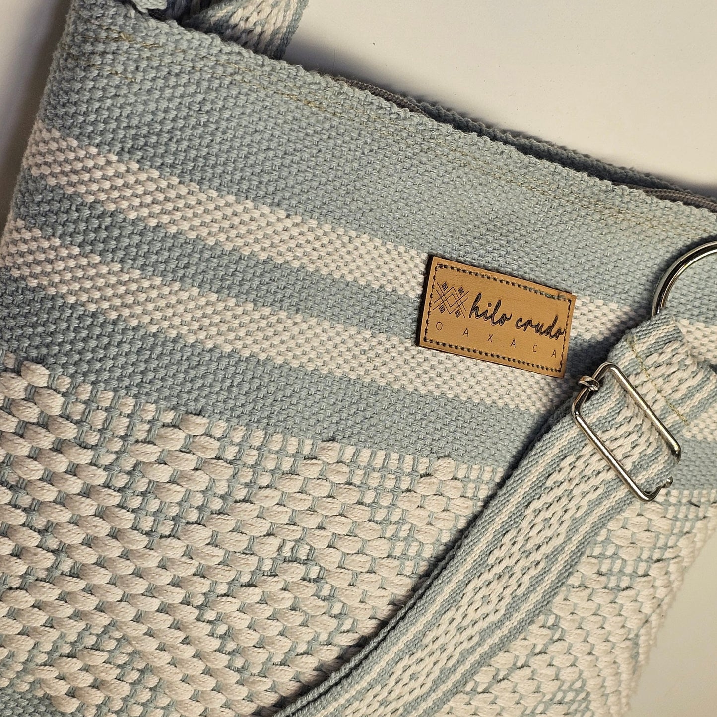 Cross Body Artesanal de Oaxaca Azul - Blanco