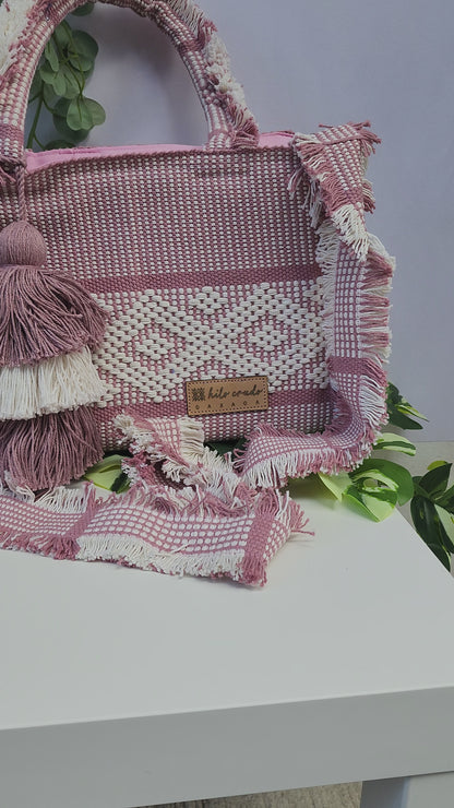 BOLSA DE MANO ARTESANAL DE OAXACA // PALO DE ROSA - BLANCO